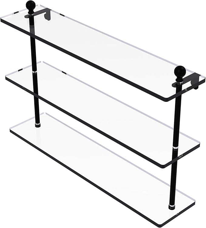 Allied Brass MA-5/22 Mambo Collection 22 Inch Triple Tiered Glass Shelf, Matte Black
