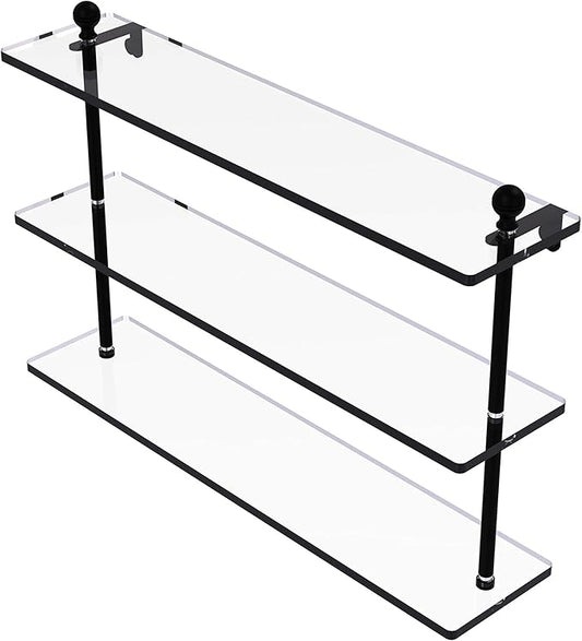 Allied Brass MA-5/22 Mambo Collection 22 Inch Triple Tiered Glass Shelf, Matte Black