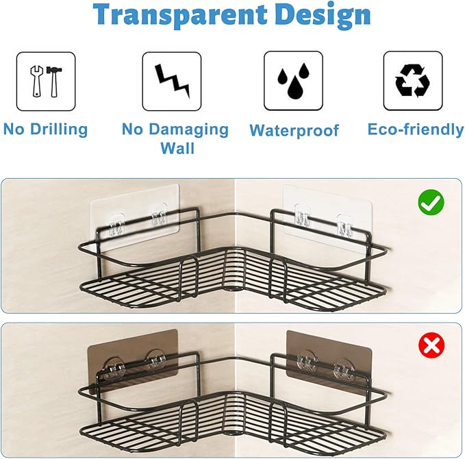 Chris.W 4 Pack Clear Adhesive Suction Sticker for No Drilling Bathroom Shower Shelf Accessories, Super Strong Adhesive Wall Sticker for Shower Caddy and More