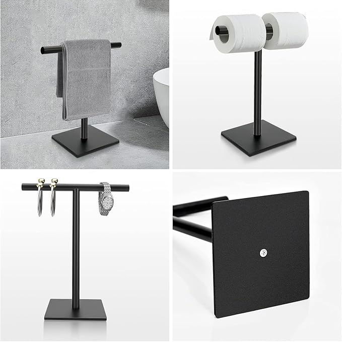 Freestanding Hand Towel Holder Countertop Modern Stand Towel Rack with Square Base Space Saving 304 Stainless Steel Hand Towel Holder Matte Black Finished