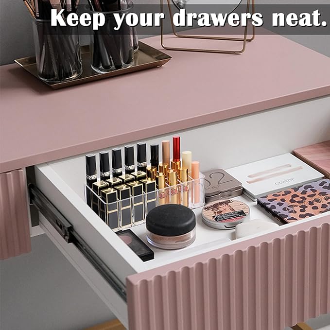 ELLDOO 2 Pack Rollerball Perfume Organizer, 24 Spaces Clear Acrylic Perfume Storage Holder Beauty Scent Holder, Makeup Lipgloss Lipstick Display Case