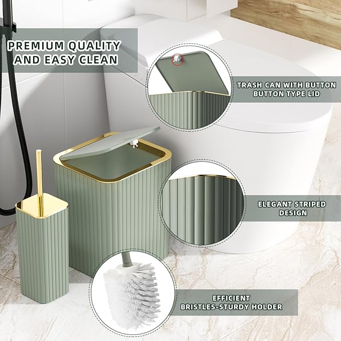 XLHOMO Bathroom Accessories Set - Gorgeous Bathroom Set, 10PC Sage Green Bathroom Accessory Set, Toilet Brush, Trash Can & Soap Dispenser