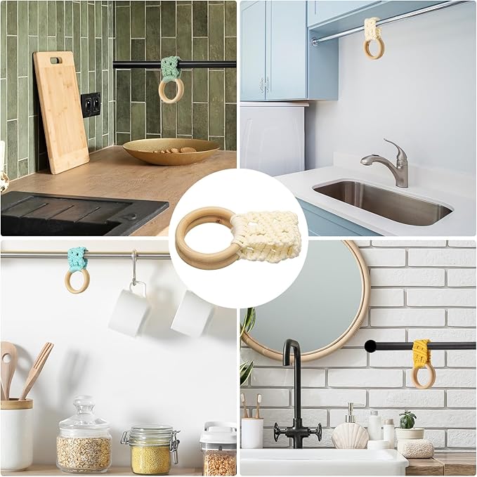 uxcell 2Pcs Kitchen Dish Towel Holder, 11"x3" Crochet Towel Ring with Hanging Loop for Cabinet House Oven Stove Door, Beige