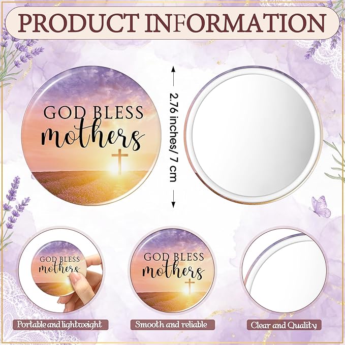 60 Set Mother's Day Inspirational Compact Mirror Religious Bulk Gift for Women Christian Mini Makeup Pocket Mirror Administrative Professional Gift with Card for Volunteer Employee Teacher (Lavender)