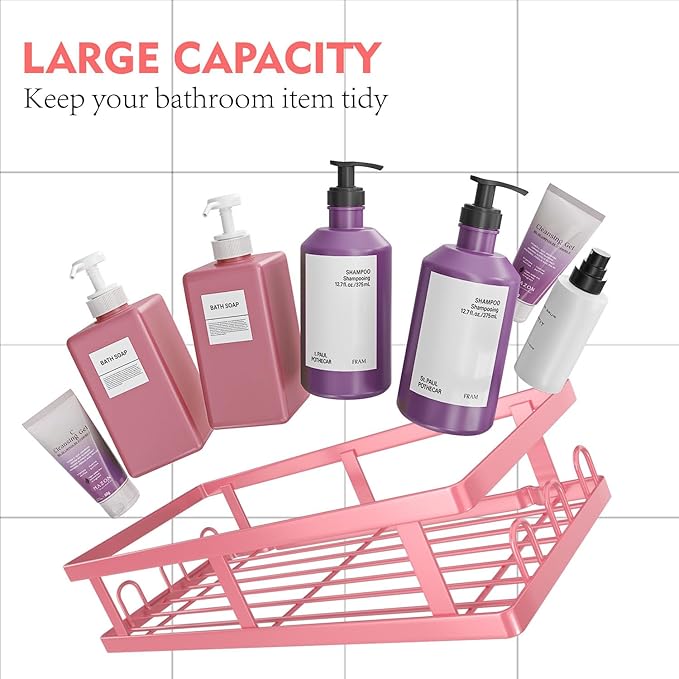 Youvip 6 Pack Shower Caddy, Adhesive Shower Shelves with Soap Holder, No Drilling Rustproof Large Capacity pink bathroom decor accessories, Pink