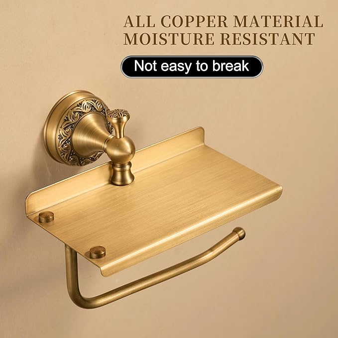Wall Mounted Bathroom Toilet Paper Holder with Storage,Roll Tissue Holder Antique Brass Pattern Carving,Brushed Bronze