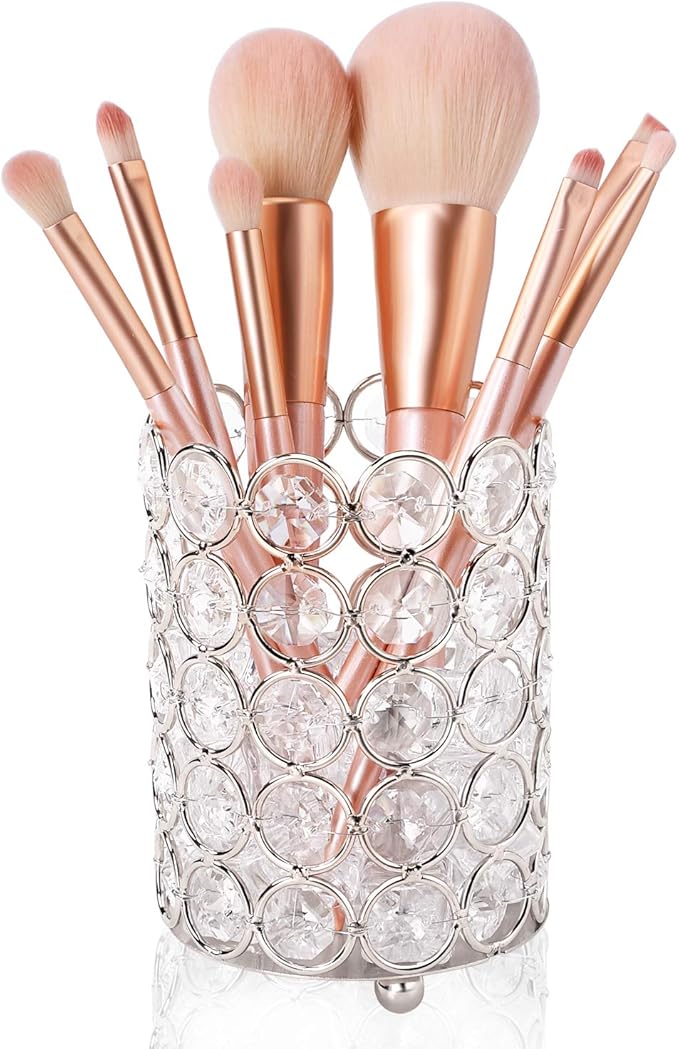 ShellKingdom Makeup Brush Holder, Clear Crystal Diamond Cosmetic Brush Storage Organizer Holder, Candle Holder for Wedding Christmas Birthdays Gifts Home Office Decor Dresser