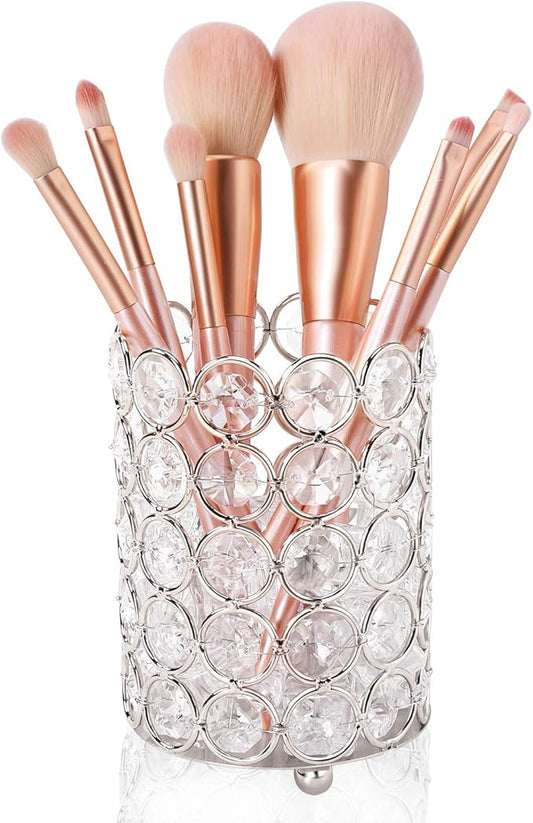 ShellKingdom Makeup Brush Holder, Clear Crystal Diamond Cosmetic Brush Storage Organizer Holder, Candle Holder for Wedding Christmas Birthdays Gifts Home Office Decor Dresser