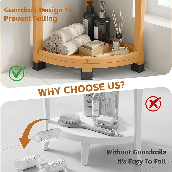 GallopFun Corner Shower Stool for Inside Shower, Waterproof Shower Bench for Shaving Legs, Plastic Anti-Fracture Shower Seat/Foot Rest with Baffle Storage Shelf, Rapid Assembly DIY Shelf (Yellow)