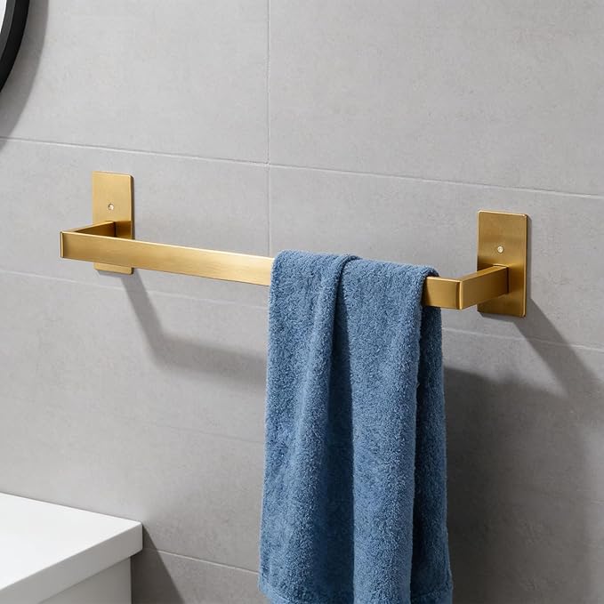 Bathroom Towel Bar Self Adhesive, No Drilling Towel Rack Easy to Install,Hand Towel Holder Made of Premium Stainless Steel Sticky on Hand Towel Hanger for Kitchen, Toilet.(16IN, Gold)
