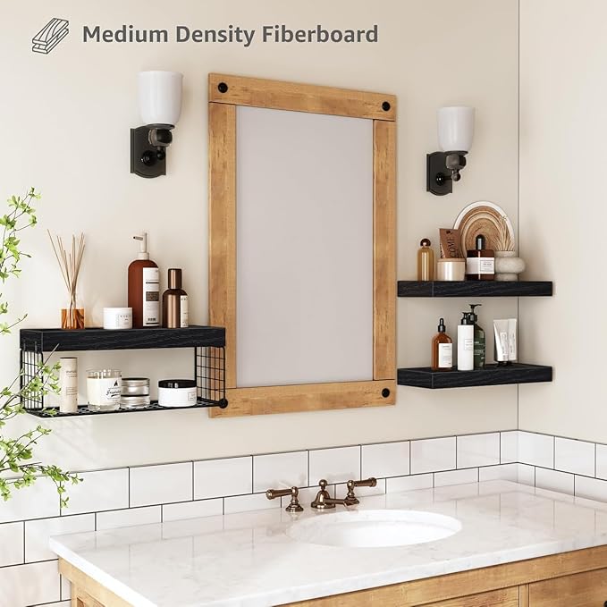Bathroom Shelves Over Toilet - Heavy Duty Storage Rack, 25+ lbs Weight Capacity, Minimalist Design Wall Mounted Floating Shelves Toilet Paper Storage Farmhouse Decor Shelf 16 inch (Black, General, 3)