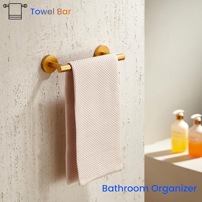 Miyili 9 Inches Hand Towel Bar Bathroom Towel Holder Kitchen Hanger SUS304 Stainless Steel Wall Mount Gold Finish, A01G23A