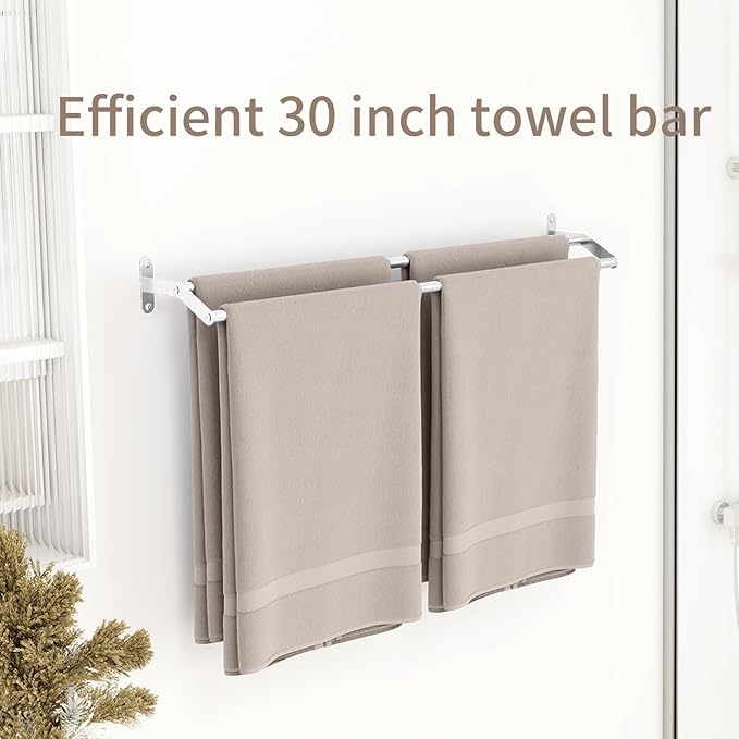 Double Towel Bar for Bathroom Wall 30 Inch, Double Towel Racks for Bathroom Wall Mounted, Stainless Steel Bathroom Towel Holder Towel Hanger (Double Bar-Brushed Nickel, 30 in)