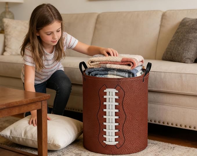 Kids Laundry Basket Football Hamper for Nursery Hamper Cute Kids Storage Bin Room Decor for Home(Football)
