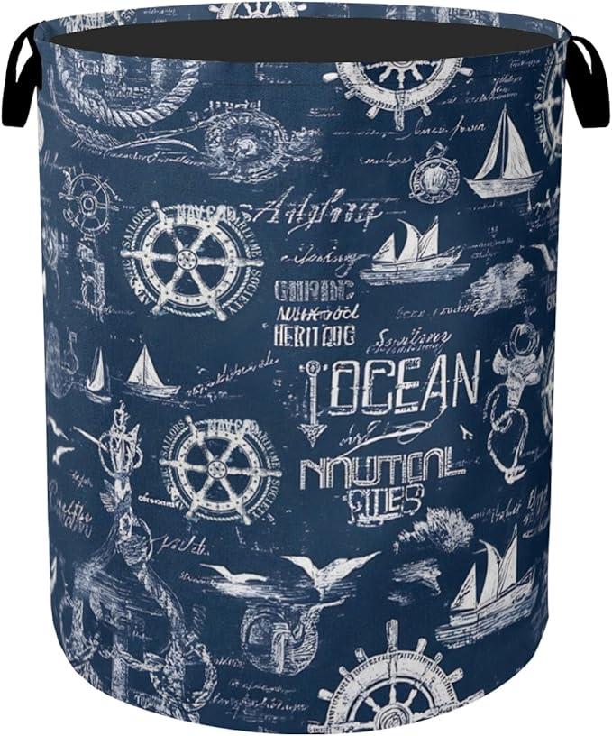Navy Blue Foldable Laundry Hamper - Waterproof Fabric Storage Basket with Handles, Clothes Hampers for Laundry,Bedroom,Dorm