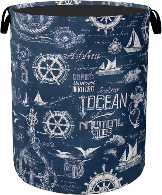 Navy Blue Foldable Laundry Hamper - Waterproof Fabric Storage Basket with Handles, Clothes Hampers for Laundry,Bedroom,Dorm