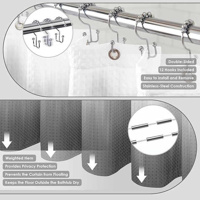 Britimes Grey Stripes Bathroom Sets with Shower Curtain and Rugs, Ombre Modern Abstract Vintage Waterproof Shower Curtain Liner and Soft Non Slip Bath Mat for Bathroom Decor and Accessories Hooks