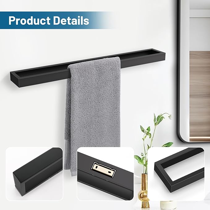 TNOMS Single Towel Bar Towel Holder Bathroom Hardware Accessories,Stainless Steel Wall-Mounted Towel Rack Towel Rail,24 Inches Matte Black