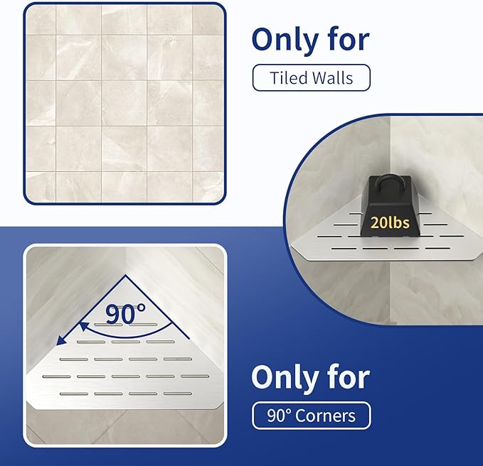 Corner Shower Shelf 10", Brushed 304 Stainless Steel Pentagonal Heavy Duty Floating Corner Sheves, Slot Design Recessed Bathroom Shelf for Tiled Wall 2 Pack