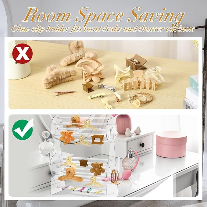 Lineshading 2-tier Acrylic Claw Clip Holder 360 Degree Rotating Claw Clip Organizer Hair Accessories Organizer Storage Display Clear Stand for Women Vanity Dressing Table(Round Style)