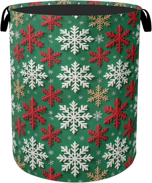 Winter Snowflakes Christmas Large Clothes Hamper Bag - Laundry Basket with Handles, Space Saving Foldable Design for Nursery