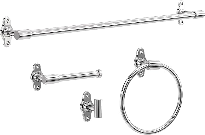 Franklin Brass Calloway 4-Piece Bathroom Set Polished Chrome 18" + 6" Towel Rack, Toilet Paper Holder, Hand Towel Holder, Hook | 4-Piece Bath Hardware Accessories Set CLWY64-PC