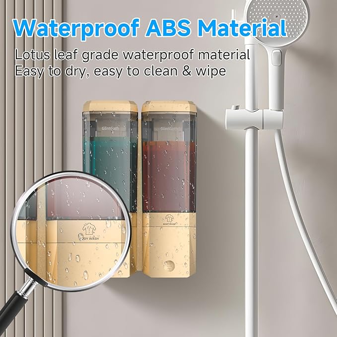 Shampoo and Conditioner Dispenser,Shower Dispenser 2 Chamber No Drill Shampoo Dispenser for Shower Wall Mounted Shower Soap Dispenser for Bathroom Hotel,Large Capacity 2 * 500ML,Gold