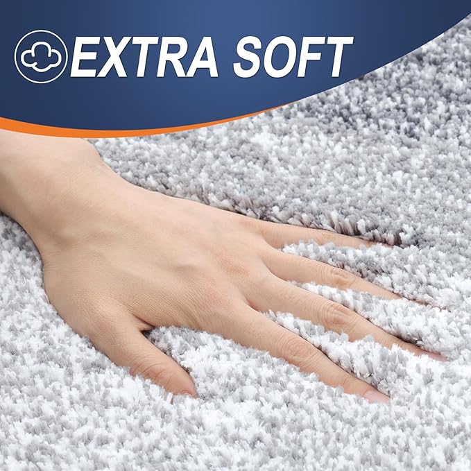 OLANLY Bathroom Rug Set 2 Piece, Soft Absorbent Microfiber Bath Rug Set, Non-Slip, Machine Wash Dry, Plush Shaggy Bath Mats for Bathroom (30"x20"+24"x16", Light Grey)