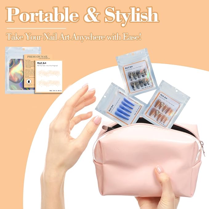 202pcs Press on Nail Packaging Bag, 100pcs Empty Holographic Nail Storage Bag and 100pcs Instruction&Display Black Cardboard with 2 Roll Transparent Tape for Nail Display Profession Salon(White, 100)