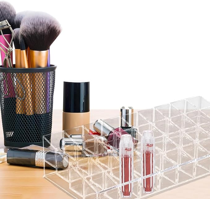 Cabilock Transparent Lipstick Organizer Capacity Storage Rack for Makeup Brushes and Lip Gloss Practical Cosmetic Display Case for Bathroom Vanity