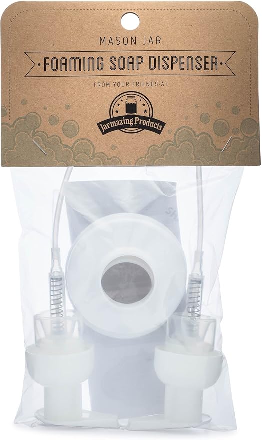 Jarmazing Products Mason Jar Foaming Soap Dispenser Lids - Includes Waterproof Stickers! - White - 2 Pack