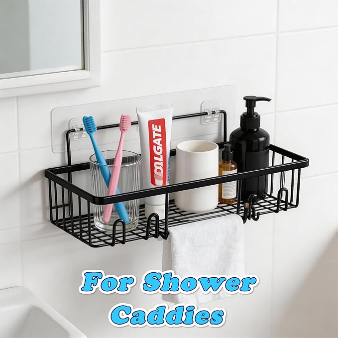 4 Pack Shower Caddy Adhesive Replacement, 3 Hooks Thick Shower Shelf Adhesive, Waterproof Shower Hooks Strips for Kitchen Racks, Bathroom Storage, Shower Basket & Soap Holder