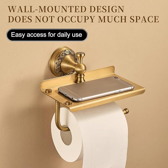 Wall Mounted Bathroom Toilet Paper Holder with Storage,Roll Tissue Holder Antique Brass Pattern Carving,Brushed Bronze