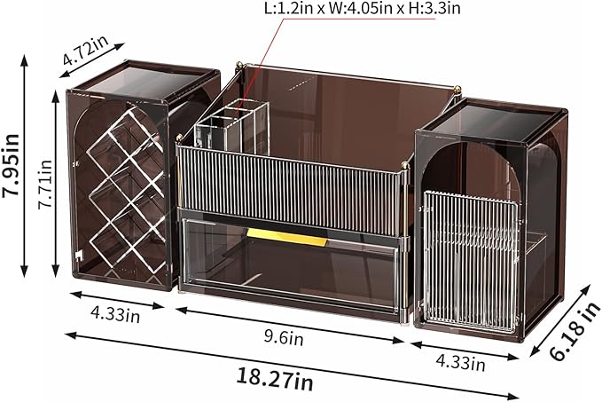 Makeup Organizer for Vanity with Brush Holder, Large Bathroom Countertop Cosmetic Organizer Skin Care Storage, Easy to Store Lipsticks, Nail Polishes, Perfumes (Brown+Transparent)