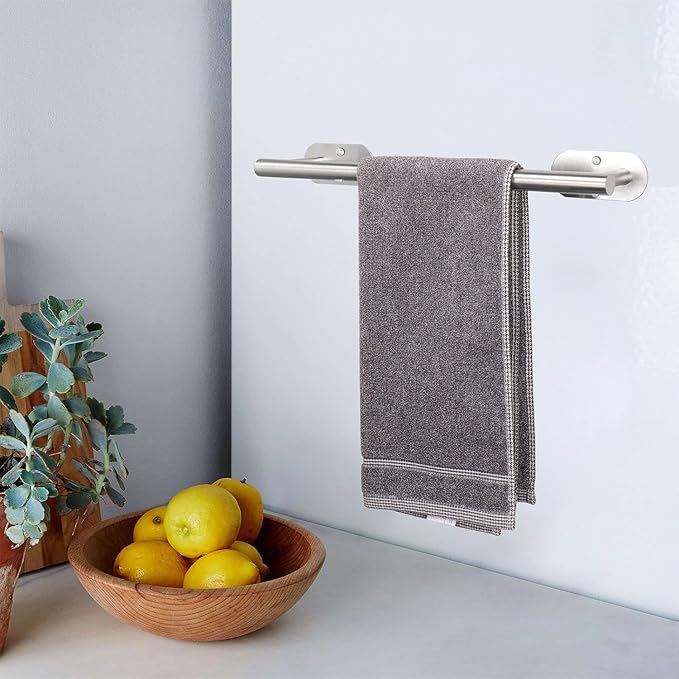 TocTen Self Adhesive Bathroom Towel Bar, Stick Towel Rack for Bathroom, Rustproof Stainless Steel Bath Towel Holder No Damage, Easy to Install Adhesive Towel Rod for Bathroom (Brushed Nickel, 16 Inch)
