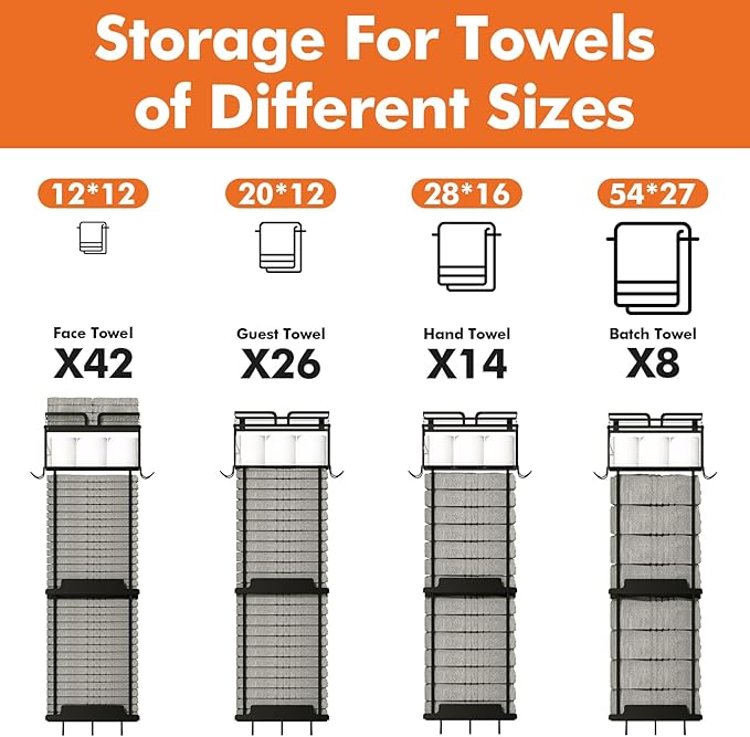 Towel Racks for Bathroom 39.9 Inch Wall Mounted Towel Rack with Shelf, Bathroom Towel Storage Holds 6 Large Rolled Towels, Metal Wall Towel Rack, Black