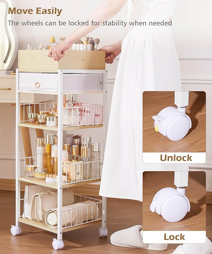 Enthralite Makeup Storage Organizer for Bedroom: Make Up Holder with Drawer - Vanity Organization for Skincare Cosmetic Brush Beauty Accessories