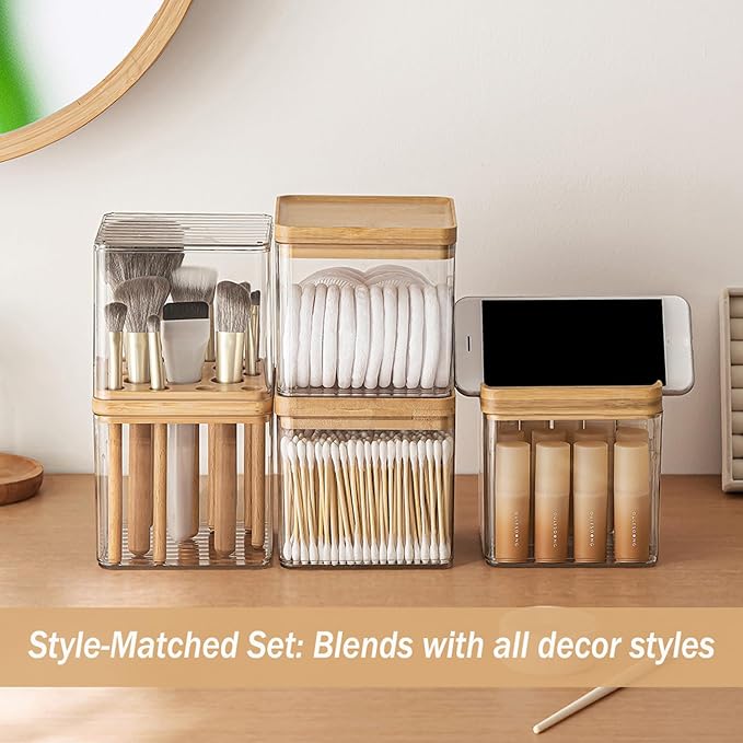 MORNITE Clear Makeup Brush Organizer with Lid, Freestanding 16-Slot Display Case Container Storage for Eyeliners, Lip Liners, Pencils Vanity or Bathroom Countertop Storage