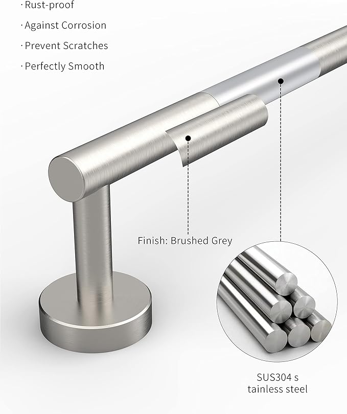 RARXTR 24 Inch Brushed Towel Bar Towel Rack for Bathroom Kitchen Hand Towel Holder Dish Cloths Hanger SUS304 Stainless Steel RUSTPROOF Wall Mount (Brushed Grey)