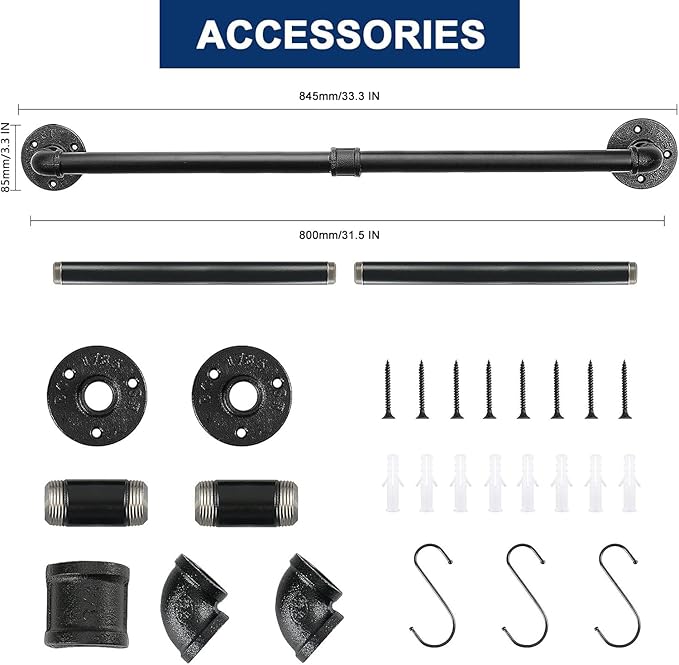 NearMoon Industrial Pipe Towel Bar, Heavy Duty Bathroom Hardware Towel Holder Accessory, Wall Mounted DIY Rustic Iron Bathroom Towel Rack Holder (32 Inch, Black)