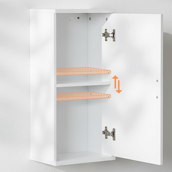 Relaxdays bathroom wall cabinet, 2 shelves, HxWxD: 62 x 30 x 21 cm, adjustable shelf, slim design, MDF, white, 100% Fibreboard