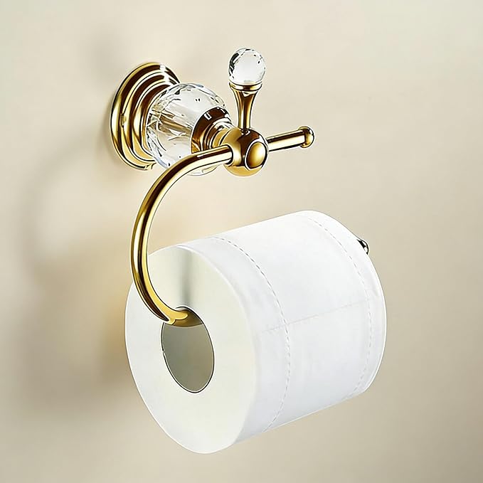 Gold Bathroom Accessories,Crystal Towel Bar Set Adjustable,Polished Brass Toilet Paper Holder Towel Ring Robe Hooks Bathroom Hardware 4 Pieces Wall Mounted