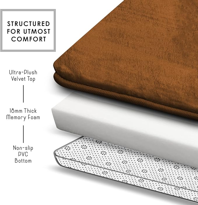 Clara Clark Bathroom Rugs, Velvet Memory Foam Bath Mat, Non-Slip, Machine Washable Bath Rugs - Dries Quickly, Ultra Soft Plush Bath Mats for Bathroom, 20 x 32, Chocolate Brown