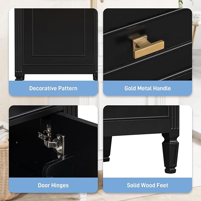 Virubi 20 in Small Bathroom Vanity with Sink,Soft Closing Door,Tilt-Out Drawer and Adjustable Shelf,Solid Wood Modern Single Bathroom Sink Cabinet,Freestanding (Black)