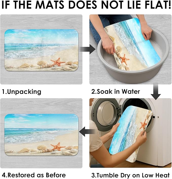 Britimes 4 Piece Shower Curtain Sets, with 12 Hooks, Ocean Summer Sea Starfish Seashell with Non-Slip Rugs, Toilet Lid Cover and Bath Mat for Bathroom Decor Set, 72" x 72"