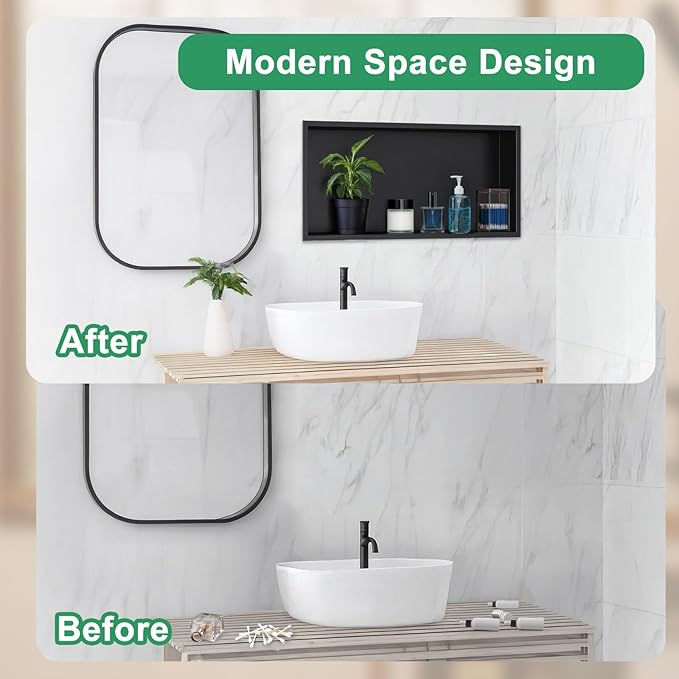 SaniteModar Shower Niche, Stainless Steel Shower Niche No Tile Needed, Recessed for Bathroom Storage (Matte Black, 12x24)