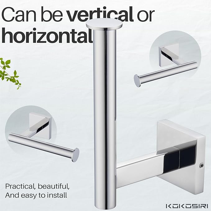 KOKOSIRI 12-Inch Bathroom Shelves Glass Floating Shelf Toilet Roll Holder Toilet Paper Holder Stainless Steel Polished Chrome B1105CH-L12+B2008CH