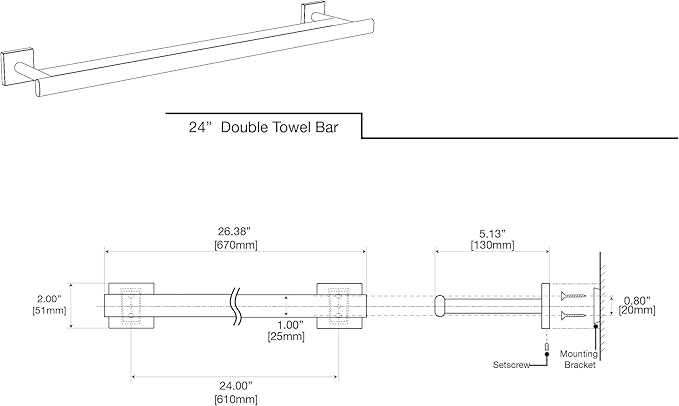 Gatco 4064 Elevate Double Towel Bar, Brushed Brass/Wall Mounted 24 Inch Double Towel Holder Rack for Bathroom