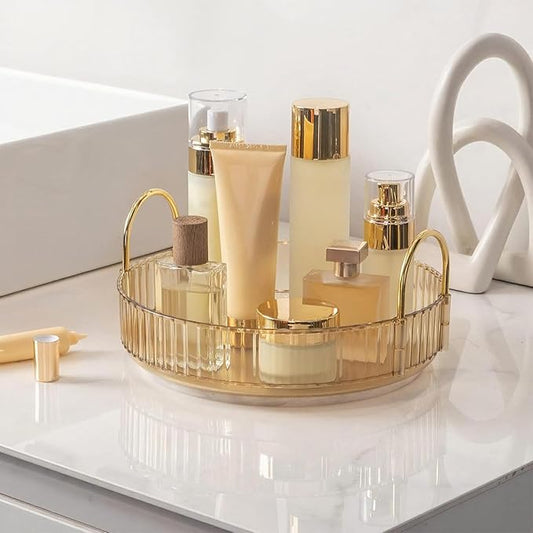 INVSSENE 360?? Rotating Makeup Organizer, Bathroom Make Up Spinning Holder Rack, Large Capacity Cosmetics Storage Vanity Shelf Countertop, Fits Cosmetics, Perfume, Skincare, Lipsticks(1 Tier, Yellow)