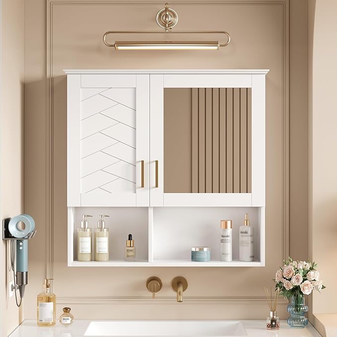 Bathroom Mirror Cabinet, 30 inch Wall Mounted with Adjustable Shelves & Soft Close Doors, High-Define Mirror with Storage